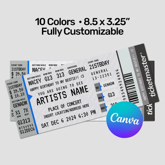 Ticketmaster Ticket | Concert Ticket Template | Surprise Concert Tickets | Birthday Gift | Custom Event Ticket | Gift for her/him