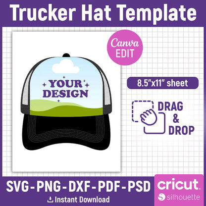Hat Brim Template SVG | Trucker Hat Template Bundle | Baseball Cap Brim | Canva Hat Template | Cricut Hat SVG | Editable Hat Design