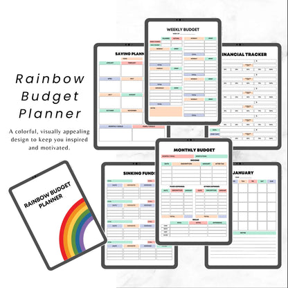 Editable Budget Planner Bundle  / Monthly Tracker / Debt & Savings Tracker / 12-Week Challenge / Rainbow Financial Planner Canva Templates - Savvy Spot Online