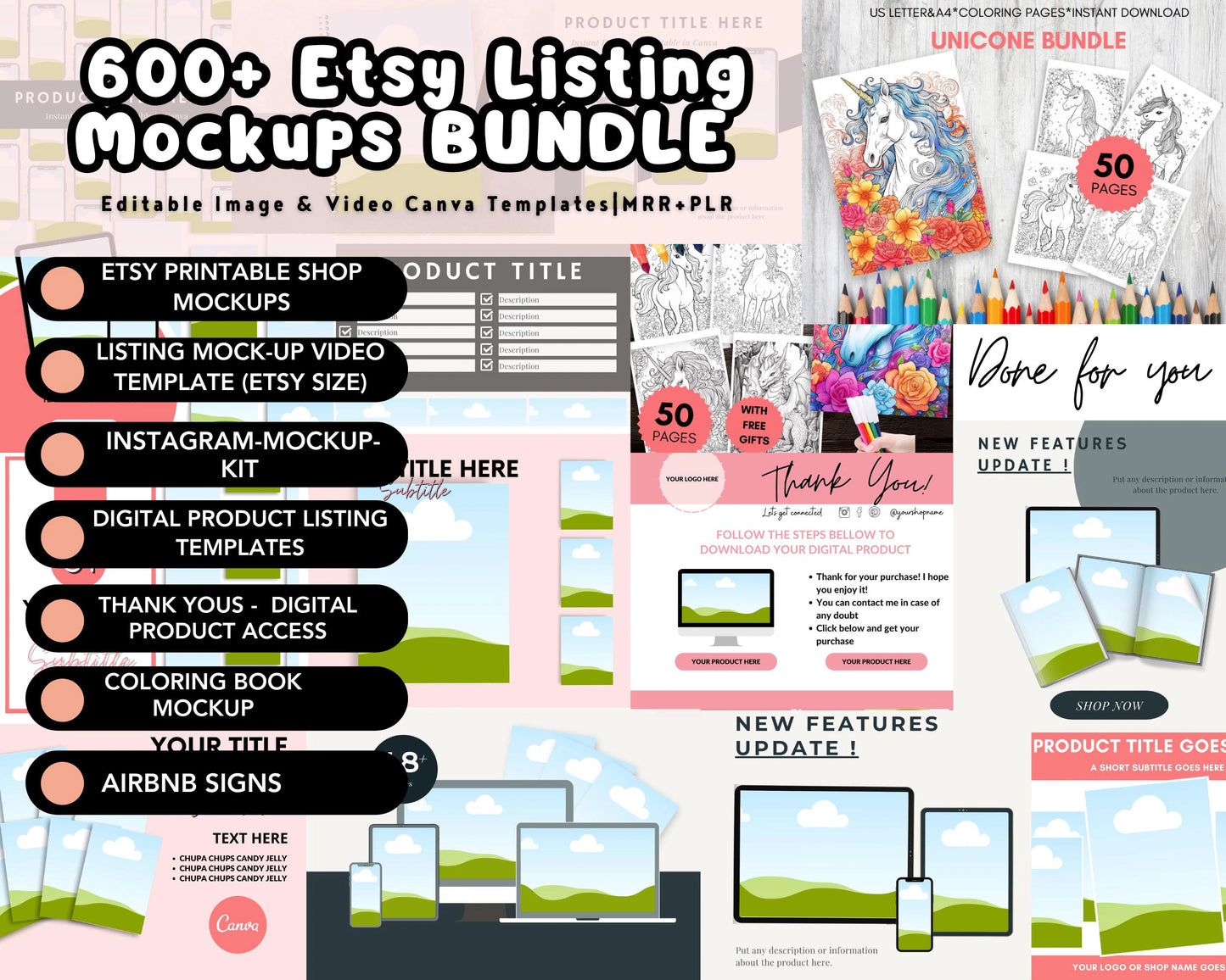 600+ Etsy Listing Canva Mockup Templates | Digital Product Listing Mockups | Editable Canva Templates | Etsy Thumbnails & Bonus Canva Guide