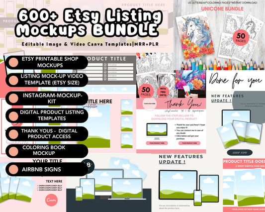 600+ Etsy Listing Canva Mockup Templates | Digital Product Listing Mockups | Editable Canva Templates | Etsy Thumbnails & Bonus Canva Guide