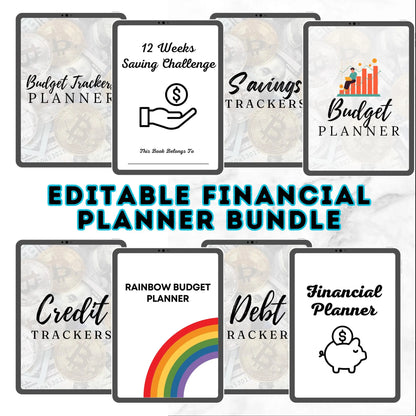 Editable Budget Planner Bundle  / Monthly Tracker / Debt & Savings Tracker / 12-Week Challenge / Rainbow Financial Planner Canva Templates - Savvy Spot Online