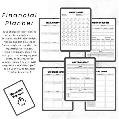 Editable Budget Planner Bundle  / Monthly Tracker / Debt & Savings Tracker / 12-Week Challenge / Rainbow Financial Planner Canva Templates - Savvy Spot Online