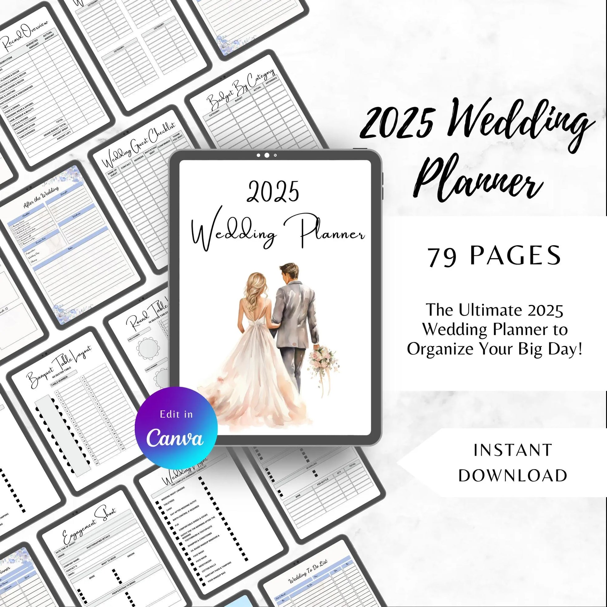 2025 Wedding Planner Template | 79 Pages of Checklists, Budget Tracker, Guest List & More | Instant Download for Brides and Grooms - Savvy Spot Online
