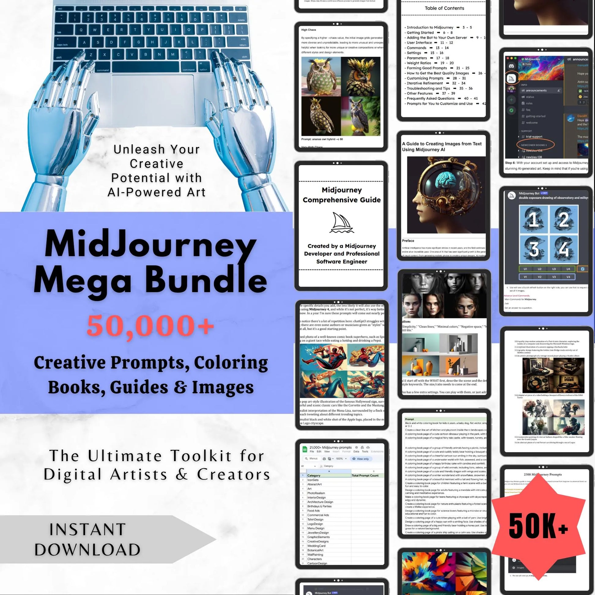 MidJourney Mega Bundle: 50,000+ Creative Prompts, Coloring Books, Guides & Images – Unleash Your Artistic Potential - Savvy Spot Online