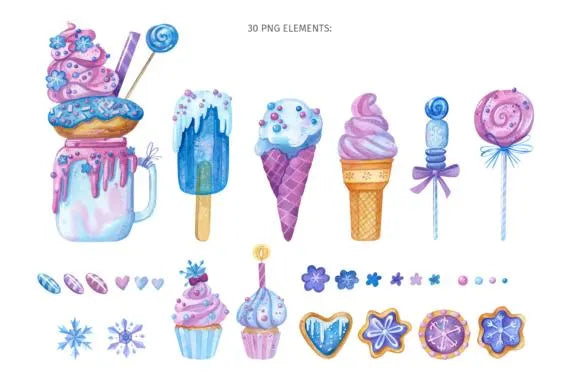 30 Watercolor Frozen Sweets Clipart PNG - Savvy Spot Online