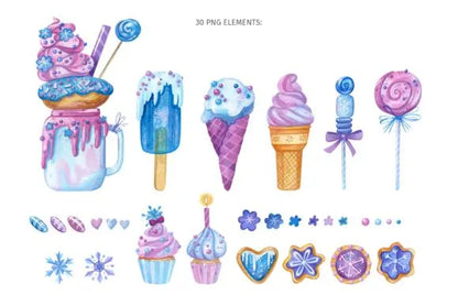 30 Watercolor Frozen Sweets Clipart PNG - Savvy Spot Online