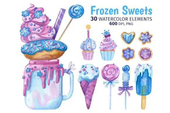 30 Watercolor Frozen Sweets Clipart PNG - Savvy Spot Online