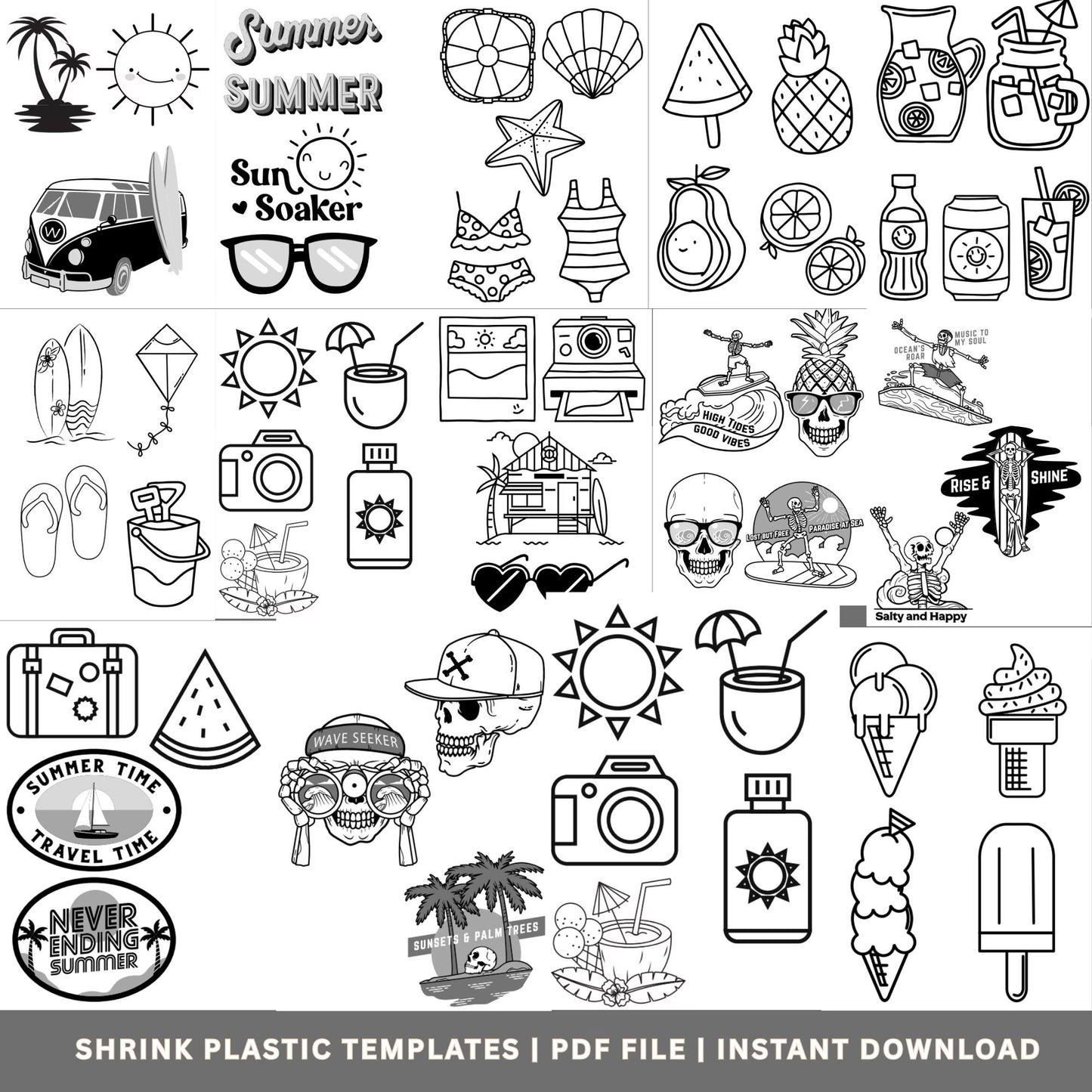 Summer Shrinkets - Shrink Plastic Templates (PDF Instant Download)