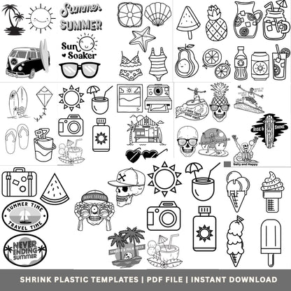 Summer Shrinkets - Shrink Plastic Templates (PDF Instant Download)