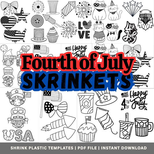 Fourth of July Shrinky Dink Templates - Shrink Plastic Designs (PDF Instant Download)