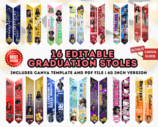 16 Pre-K Graduation Stole Template | Editable Canva Preschool Grad Sash | Customizable 2025 Grad Gift | Digital Download