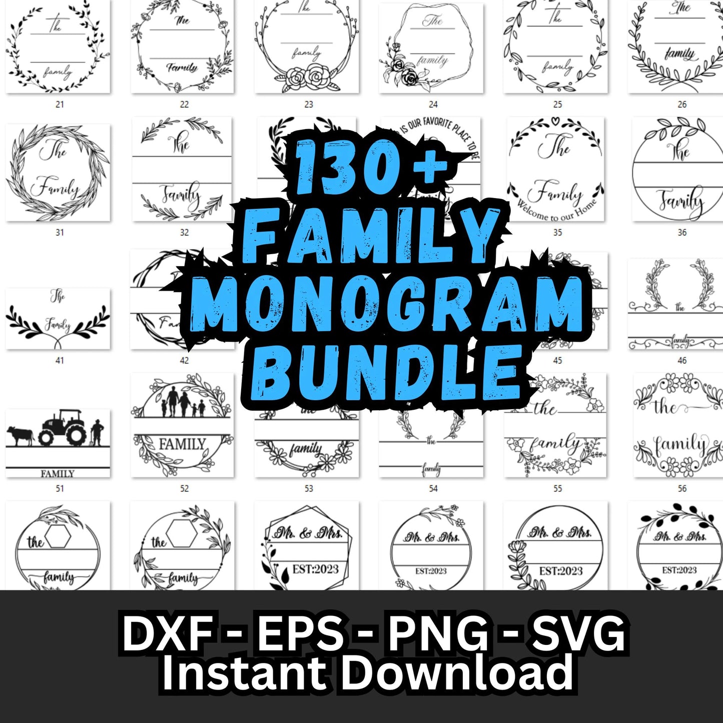 130 Family Monogram SVG Bundle | Last Name Sign SVG | Split Monogram Letters | Wedding Cutting Board SVG,png,dxf,eps | Cricut Silhouette