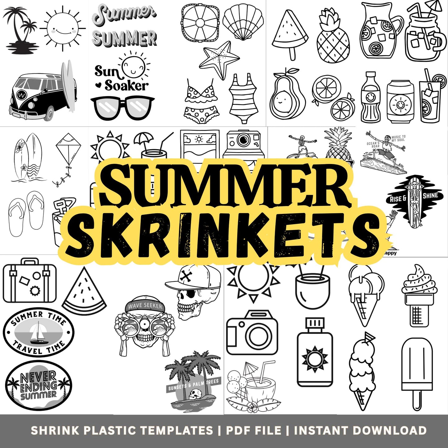 Summer Shrinkets - Shrink Plastic Templates (PDF Instant Download)
