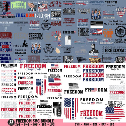 Charlie Kirk SVG PNG Bundle: Freedom, Justice, Human Rights (Digital Files)