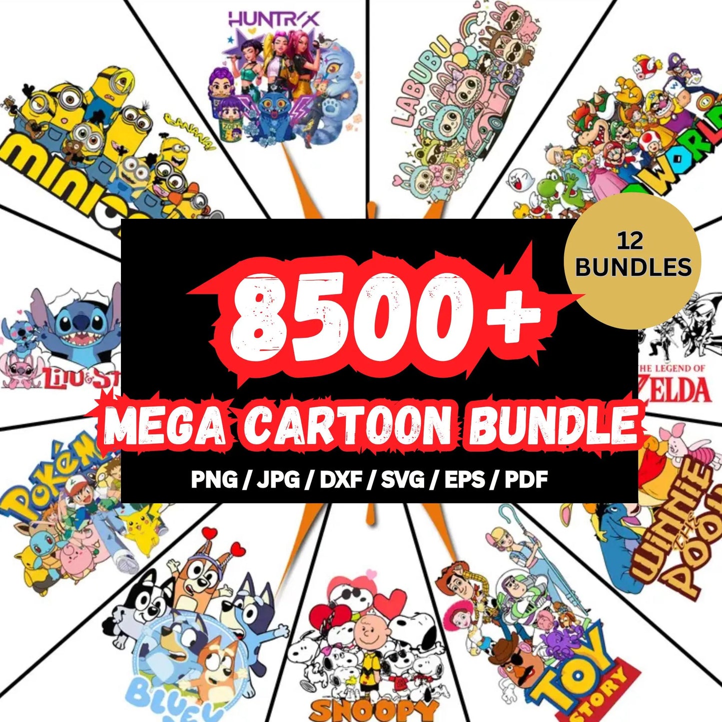 Cartoon SVG Mega Bundle: 8500+ Cricut & DTF Designs (Digital Download)