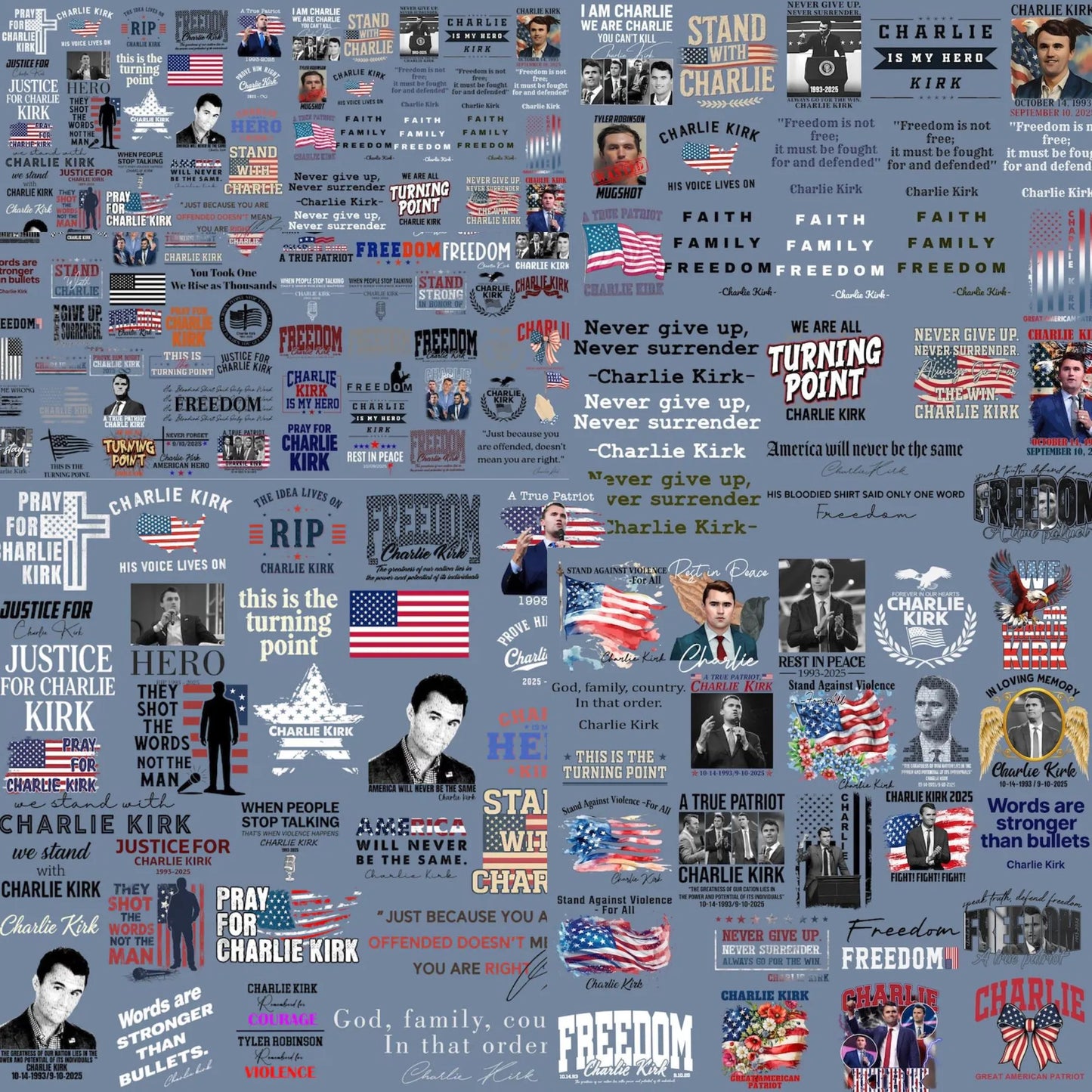Charlie Kirk SVG PNG Bundle: Freedom, Justice, Human Rights (Digital Files)