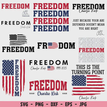 Charlie Kirk SVG PNG Bundle: Freedom, Justice, Human Rights (Digital Files)