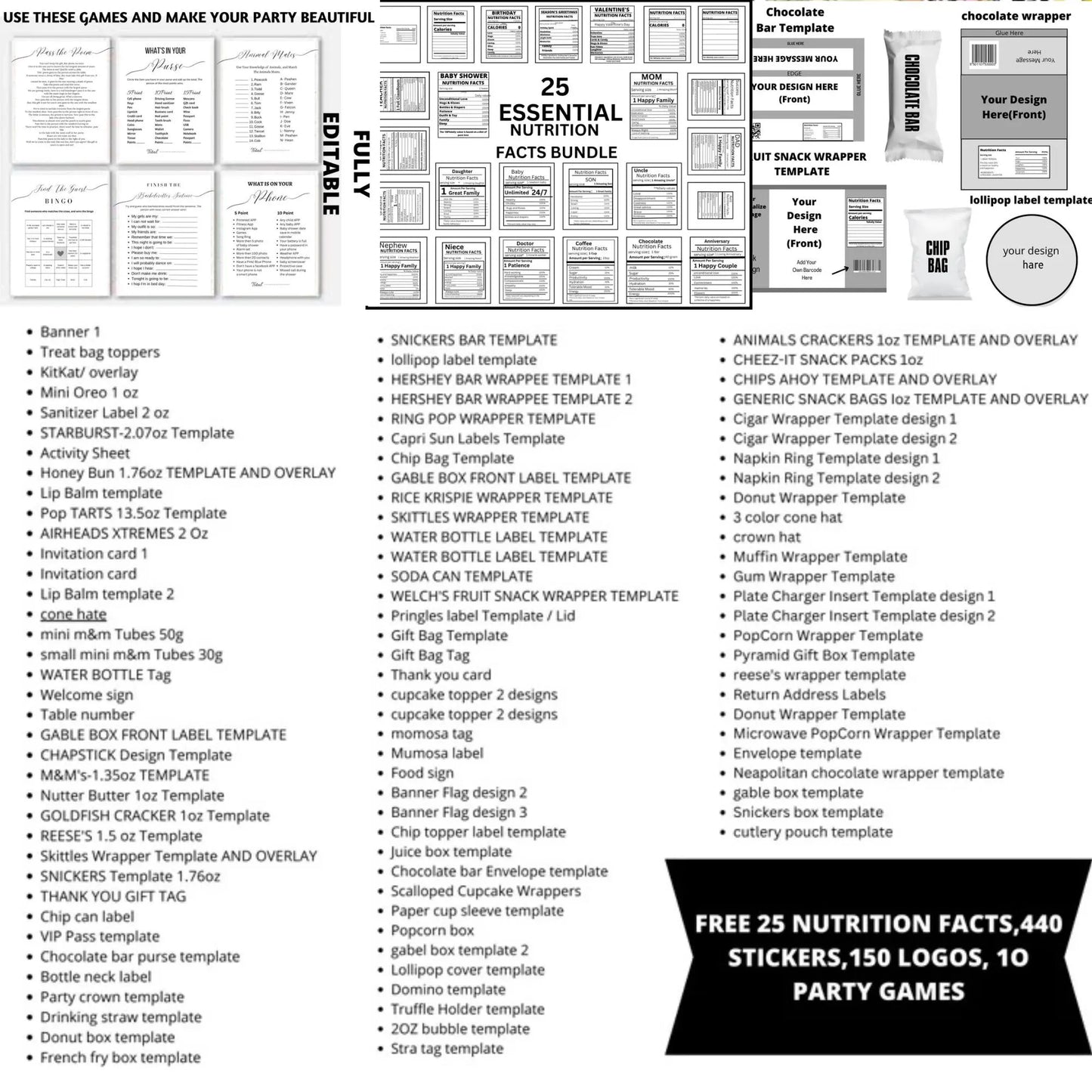 400+ Party Favor Template Bundle: Chip Bag, Candy Wrapper (Digital Download)
