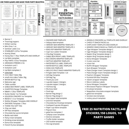 400+ Party Favor Template Bundle: Chip Bag, Candy Wrapper (Digital Download)