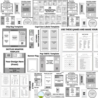 400+ Party Favor Template Bundle: Chip Bag, Candy Wrapper (Digital Download)