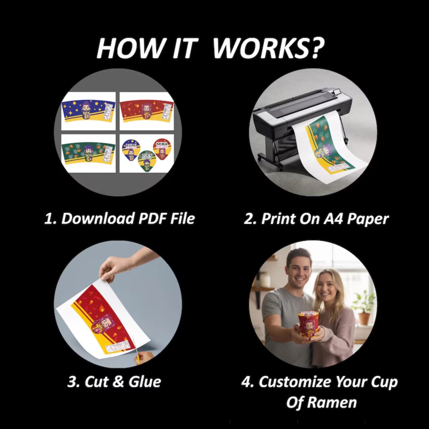 3 KPop Demon Hunters Ramen Noodle Labels, Mira Rumi Zoey Cup Noodle Ramyeon Label Party Decor, Kpop Birthday Supplies Printable Party Favors