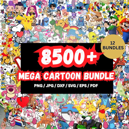 Cartoon SVG Mega Bundle: 8500+ Cricut & DTF Designs (Digital Download)