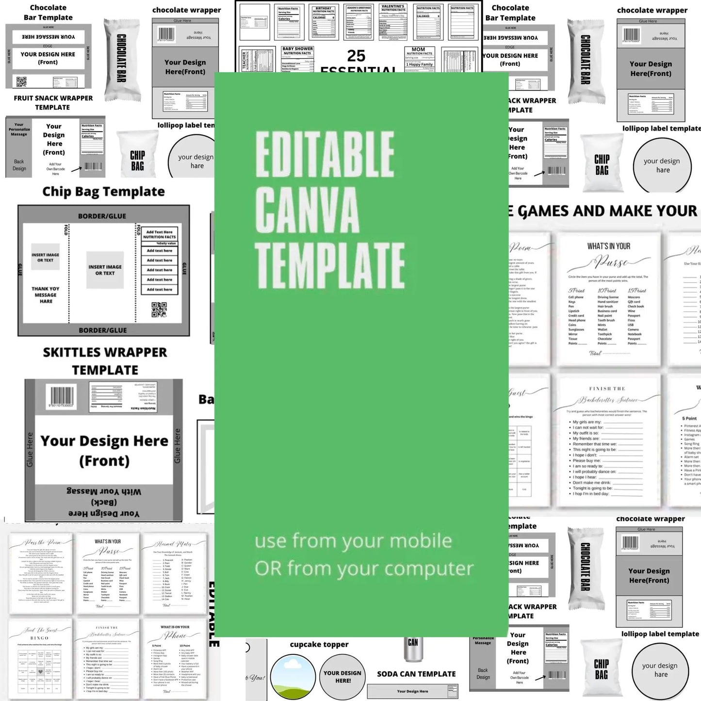 400+ Party Favor Template Bundle: Chip Bag, Candy Wrapper (Digital Download)