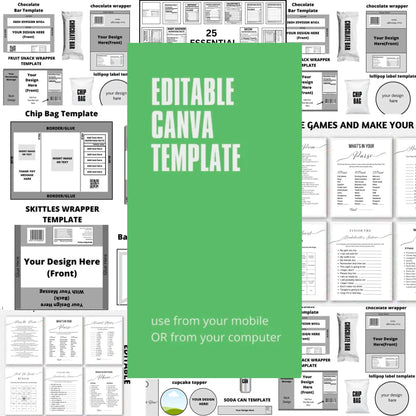400+ Party Favor Template Bundle: Chip Bag, Candy Wrapper (Digital Download)