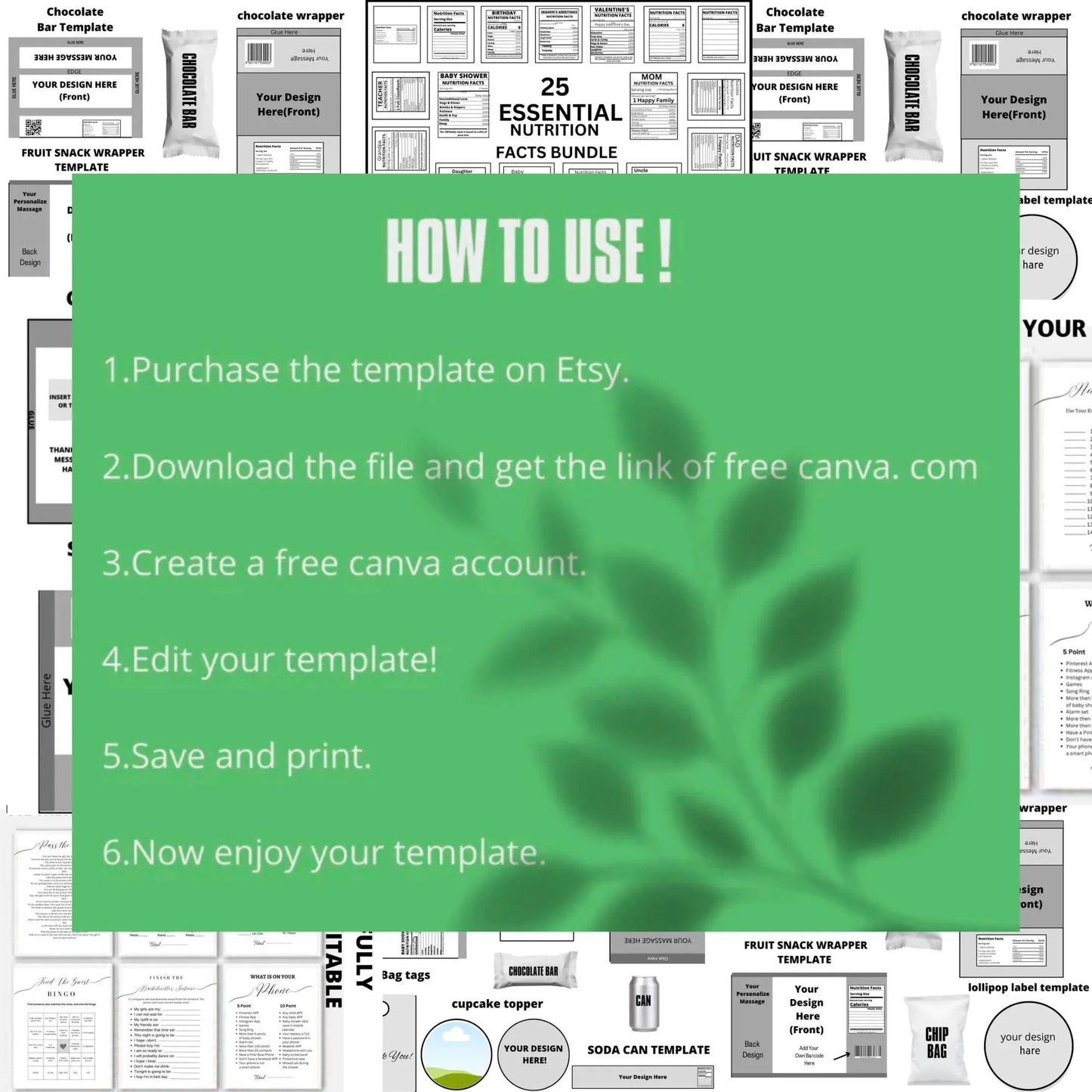 400+ Party Favor Template Bundle: Chip Bag, Candy Wrapper (Digital Download)