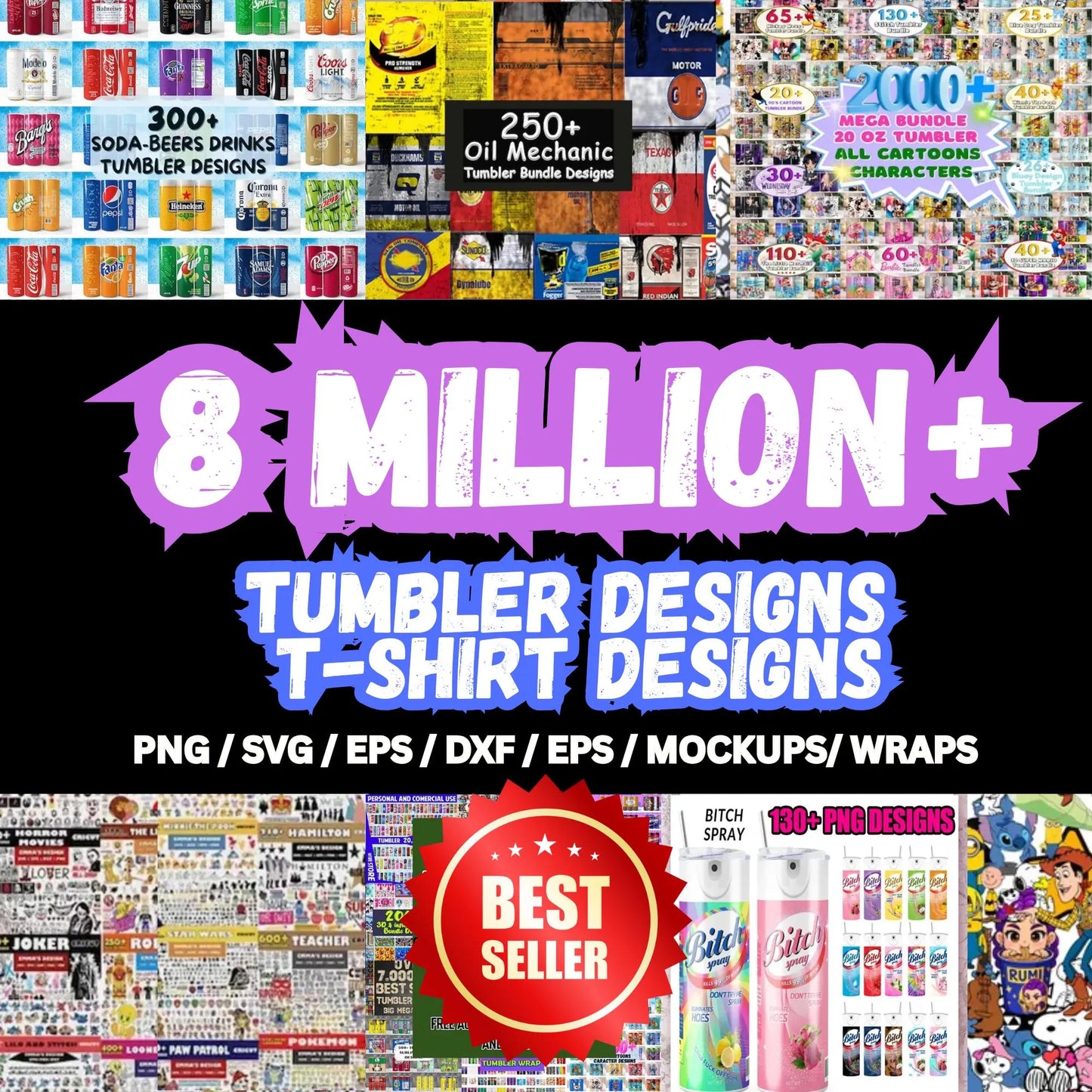 8 Million T-Shirt & Tumbler Designs | SVG png dxf, eps | Commercial POD Bundle