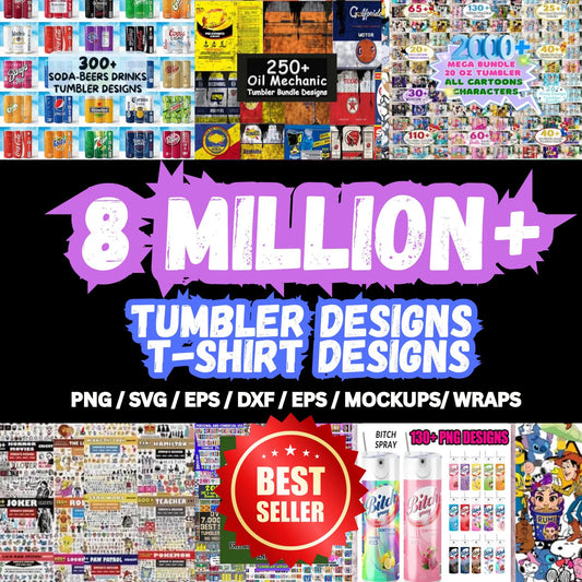 8 Million T-Shirt & Tumbler Designs | SVG png dxf, eps | Commercial POD Bundle