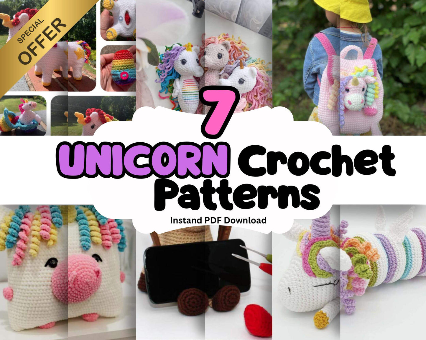 7 Unicorn Crochet Patterns: Backpacks, Toys & More (PDF Pattern)