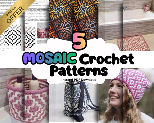 5 Mosaic Crochet Patterns PDF Bundle | Home Decor & Accessories